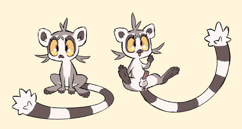 animal_genitalia animal_penis anus balls big_eyes brown_eyes cheek_tuft chibi eyelashes facial_markings facial_tuft feet feral fingerless_(marking) fur fur_markings genitals grey_body grey_fur head_markings head_tuft hindpaw lemur_penis long_tail male markings muzzle_(marking) paws penis sheath sitting snout snout_markings solo spread_legs spreading striped_markings striped_tail stripes tail tail_markings tail_tuft toeless_(marking) toony tuft white_body white_fur yellow_sclera clockstops3am conditional_dnp lemur mammal primate ring-tailed_lemur strepsirrhine hi_res