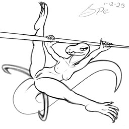 5_fingers 5_toes acrobatics anthro anus big_tail breasts butt claws clitoral_hood clitoris digitigrade eyelashes fangs feet female female_anthro finger_claws fingers front_view genitals gymnastics humanoid_hands inner_labia long_neck long_tail looking_at_viewer medium_breasts navel nipples non-mammal_breasts non-mammal_nipples nude outer_labia pokemorph pole pupils simple_background slit_pupils smile smiling_at_viewer snout soles solo spread_legs spreading tail tail_dimple tapering_tail teeth thick_tail thick_thighs toe_claws toes vulva spe nintendo pokemon generation_7_pokemon lizard pokemon_(species) reptile salazzle scalie 1:1 2025 absurd_res black_and_white dated digital_drawing_(artwork) digital_media_(artwork) hi_res monochrome signature sketch sketchbook_(artwork)
