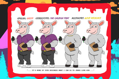 1980s_theme angry anthro belt black_bottomwear black_clothing black_pants blood bodily_fluids bottomwear bright_colors chain clothing collared_shirt evil_grin fluffy fluffy_tail footwear fur gold_(metal) gold_chain head_tuft hooves male no_genitals notebook nude pants pointy_ears purple_clothing purple_shirt purple_topwear quote shirt shoes smile solo square_eyes tail topwear tuft white_clothing white_footwear white_shoes wool_(fur) alystairphantem the_party_animals bradley_woolard_(the_party_animals) bovid caprine mammal sheep 3:2 absurd_res hi_res