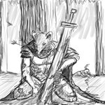 5_fingers anthro arrow_(weapon) cape clothing cosplay crossover_cosplay fingers kneeling male melee_weapon outside ranged_weapon solo sword weapon whiskers diego_lombardi berserk_(series) cavemanon_studios i_wani_hug_that_gator guts_(berserk) guts_(iwhtg) mammal murid murine rat rodent 1:1 2024 black_and_white crossover monochrome sketch_page