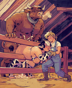 2_horns 5_fingers ahegao animal_print animal_print_thigh_highs anthro anthro_penetrating anthro_penetrating_human areola aroused bangs barely_visible_areola barn belly bent_leg bent_over big_breasts big_butt blonde_hair blue_clothing blue_overalls blunted_horn blush blush_lines bodily_fluids boots bottomwear bound braided braided_hair breasts breath bridge_piercing broken_chain brown_body brown_clothing brown_countershading brown_fingernails brown_footwear brown_gloves brown_handwear brown_nails brown_shoes bulge butt chain chained clothed clothing colored_nails countershade_arms countershade_face countershade_feet countershade_fur countershade_hands countershade_head countershade_legs countershade_skin countershade_torso countershading cow_print cow_print_armwear cow_print_thigh_highs cuff_(restraint) cum cum_in_vagina cum_inflation cum_inside cum_on_ground cum_overflow cum_splatter curved_tail dark_body denim denim_bottomwear denim_clothing detailed_background dominant dripping drooling ear_markings ear_piercing ear_ring erection erection_under_clothing excessive_cum excessive_genital_fluids eye_roll facial_piercing farm farmer featureless_feet feet female female_penetrated fence fingernails fingers footwear from_behind_position fur genital_fluids gloves group hair hair_over_eyes hand_holding handwear hay head_horn horn hucow human_on_anthro human_penetrated humanoid_on_anthro humanoid_penetrated in_heat inflation interspecies jeans larger_dom larger_male leaking_cum leather leather_clothing leather_gloves leather_handwear legwear light_body long_bangs looking_pleasured male male/female male_penetrating male_penetrating_female multicolored_body multicolored_ears multicolored_fur multicolored_hair nails nipple_slip nipples nose_piercing open_mouth orgasm orgasm_face overalls pants pattern_clothing pattern_legwear pattern_thigh_highs penetration piercing pink_areola pink_inner_ear restraints reverse_countershading ring_piercing saliva sex shackles shoes single_braid size_difference smaller_male smaller_penetrated snort stockings stuck_in_fence sweat sweatdrop sweaty_belly sweaty_breasts sweaty_butt swept_bangs tail tail_tuft tan_fingernails tan_nails tenting thigh_highs trio tuft two_tone_body two_tone_ears two_tone_fur two_tone_hair two_tone_tail vaginal vaginal_penetration wardrobe_malfunction wood wood_fence malacandrax european_mythology greek_mythology mythology bull_(malacandrax) luke_(malacandrax) maggie_(malacandrax) animal_humanoid bovid bovid_humanoid bovine bovine_humanoid cattle cattle_humanoid human humanoid mammal mammal_humanoid minotaur 2023 hi_res