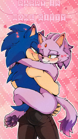 anthro arms_around_neck athletic athletic_anthro blush bottomwear claws clothed clothed/nude clothed_male clothing denim denim_bottomwear denim_clothing duo ear_blush female green_eyes hair_down hand_on_butt heart_symbol hero hug jeans leg_wrap male male/female nude nude_female nuzzling pants pawpads princess romantic romantic_couple royalty smile tight_bottomwear tight_clothing tight_jeans tight_pants topless topless_male yellow_eyes riinity sega sonic_the_hedgehog_(series) blaze_the_cat sonic_the_hedgehog domestic_cat eulipotyphlan felid feline felis hedgehog mammal 9:16 hi_res