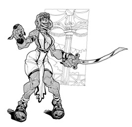 abstract_background anthro biped breasts claws cleavage clothed clothing female footwear hair holding_melee_weapon holding_object holding_sword holding_weapon living_hair looking_at_viewer melee_weapon muscular muscular_anthro muscular_female non-mammal_breasts open_mouth sandals shoes side_boob smile solo standing sword weapon nsfuwu4 european_mythology greek_mythology mythology gorgon reptile scalie snake 2025 digital_drawing_(artwork) digital_media_(artwork) greyscale hi_res monochrome
