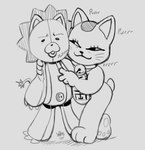 anthro bell bell_collar collar duo female male male/female plushie purring yotomoe bleach_(series) dandadan maneki-neko kon turbo_granny_(dandadan) animate_inanimate domestic_cat felid feline felis lion living_plushie mammal pantherine 2024 crossover monochrome