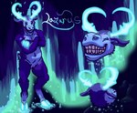 absurd_res anthro antlers deer digital_media_(artwork) digital_painting_(artwork) glowing hi_res hooves horn lazarus male mammal model_sheet new_world_deer reindeer solo universaldragon