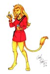 anthro blonde_hair clothed clothing communicator female hair phaser solo tail tricorder uniform yellow_eyes andy_price star_trek star_trek_the_animated_series m'ress alien caitian domestic_cat felid feline felis mammal