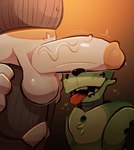 absurd_res anthro barazoku bear belly big_dom_small_sub big_penis bodily_fluids clickclash dominant drooling duo five_nights_at_freddy's genital_fluids genitals hands_on_hips heart_symbol hi_res lagomorph leporid male male/male mammal molten_freddy_(fnaf) musclebear penis penis_on_face precum proud rabbit saliva scottgames scraptrap_(fnaf) size_difference smaller_male throbbing throbbing_penis tongue tongue_out vein veiny_penis wide_hips