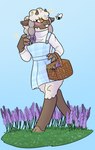 anthro basket braided_hair clothing container dress female flower grass hair picking_flowers plant solo sundress sweater topwear cherryraptor nintendo pokemon penelope_(luftraptor) arthropod bee bovid caprine generation_8_pokemon hymenopteran insect mammal pokemon_(species) wooloo hi_res