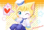 anthro blue_eyes chef chef_hat chef_uniform clothed clothing female fully_clothed fur hat headgear headwear heart_symbol one_eye_closed solo star white_body white_fur yellow_body yellow_fur clovergame0 cat_busters domestic_cat felid feline felis mammal hi_res