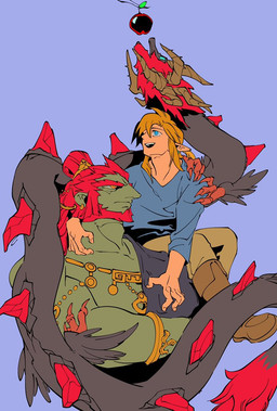 ambiguous_gender apple back_spikes blue_background blue_eyes boots carrying_another claws clothed clothed_humanoid clothing ear_piercing ear_ring feral food footwear fruit green_body green_skin grey_body group hair horn jewelry looking_up male not_furry_focus on_shoulder open_mouth orange_eyes piercing plant red_hair ring_piercing serpentine shoes simple_background spikes spikes_(anatomy) teeth trio tsunamio7 mythology nintendo tears_of_the_kingdom the_legend_of_zelda demon_dragon_(totk) ganondorf link dragon eastern_dragon gerudo human humanoid hylian mammal mythological_creature mythological_scalie scalie 2023