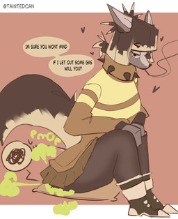 anthro bottomwear cigarette clothed clothed_anthro clothed_female clothing collar fart fart_cloud fart_fetish female footwear fully_clothed fully_clothed_anthro fully_clothed_female fur green_fart_cloud hair heart_symbol onomatopoeia pointy_ears prick_ears shoes simple_background sitting sitting_on_pillow skirt smoke smoking smoking_cigarette solo sound_effects speech_bubble spiked_collar spikes tail talking_to_viewer text taintedcan canid canine mammal 2026 absurd_res artist_name digital_drawing_(artwork) digital_media_(artwork) hi_res
