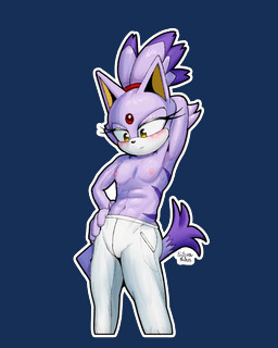 5_fingers abs accessory anthro areola arms_bent athletic athletic_anthro athletic_female biped black_nose black_text blush blush_lines bottomwear breasts brown_eyes claw_slits clothed clothed_anthro clothed_female clothing countershade_face countershading crooked_tail dipstick_hair dipstick_tail eyelashes female female_anthro fingers forehead_gem front_view fur gem glistening glistening_eyes hair hair_accessory hair_tie hand_behind_head hand_on_hip hand_on_own_hip highlights_(coloring) humanoid_hands iris light_body light_fur long_eyelashes looking_down looking_down_at_self markings monotone_bottomwear monotone_clothing monotone_pants mouth_closed multicolored_body multicolored_eyes multicolored_fur navel nipples outline pants pink_areola pink_blush pink_nipples pose pupils purple_body purple_fur purple_hair purple_highlights purple_markings purple_stripes purple_tail_tip purple_tail_tuft purple_tuft raised_arm red_accessory red_gem red_hair_accessory red_hair_tie simple_background slit_pupils small_breasts soft_abs solo standing striped_markings stripes tail tail_markings tail_tuft text three-quarter_view tied_hair topless topless_anthro topless_female transparent_background tuft white_body white_bottomwear white_clothing white_countershading white_fur white_outline white_pants white_sclera yellow_eyes yellow_inner_ear silvia_nexus_(artist) sega sonic_the_hedgehog_(series) blaze_the_cat domestic_cat felid feline felis mammal 2026 alpha_channel artist_name english_description hi_res pinup portrait shaded three-quarter_portrait
