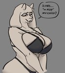 2_horns anthro arm_tuft asking bare_shoulders big_breasts big_eyes big_iris biped black_bra black_clothing black_eyebrows black_panties black_text black_underwear bra breasts brown_eyes bulging_breasts clothed clothed_anthro clothed_female clothing collarbone curvy_anthro curvy_female curvy_figure cute_fangs dialogue elbow_tuft ellipsis eyebrows eyelashes fangs female floppy_ears fur fur_tuft glistening glistening_eyes grey_background grey_speech_bubble head_tuft horn iris light_body light_fur looking_down lop_ears mature_anthro mature_female monotone_background monotone_body monotone_fur monotone_horn no_pupils open_mouth panties question red_tongue shoulder_tuft simple_background skimpy skimpy_underwear slang snout solo speech_bubble standing teeth text three-quarter_view tongue tuft underwear white_body white_breasts white_ears white_fur white_horn yes-no_question gremlinchalk undertale undertale_(series) toriel boss_monster_(undertale) bovid caprine goat mammal 2023 digital_drawing_(artwork) digital_media_(artwork) english_text half-length_portrait hi_res portrait