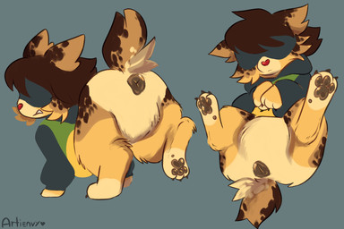 alternate_species ambiguous_gender anus ass_up brown_anus brown_body brown_fur brown_pawpads butt claws clothed clothed_feral clothing countershading ears_down featureless_crotch feral feralized fur heart_nose heart_symbol multicolored_body multicolored_clothing multicolored_fur null null_bulge one_leg_up partially_clothed pawpads paws pivoted_ears presenting presenting_anus presenting_hindquarters raised_leg red_nose shadowed_eyes short_tail solo speckled_fur spread_legs spreading tail yellow_body yellow_fur artienvy deltarune undertale_(series) kris_dreemurr canid canine canis domestic_dog mammal 2025 3:2 digital_media_(artwork) hi_res nonbinary_(lore)