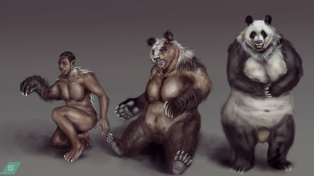 anthro base_one_layout basic_sequence big_breasts biped black_body black_fur blue_eyes breasts ear_piercing female female_anthro fur genitals linear_sequence navel nipples nude one_row_layout piercing slightly_chubby solo three_frame_image three_frame_sequence transformation transformation_sequence vulva white_body white_fur splice_(artist) gillpanda_(character) bear giant_panda human mammal 16:9 colored sequence widescreen