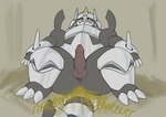 anthro balls belly fart fart_fetish gassy genitals horn male overweight penis simple_background slightly_chubby solo tail thick_thighs thiccomode nintendo pokemon aggron generation_3_pokemon mega_evolution pokemon_(species) absurd_res hi_res