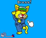 anthro barefoot blue_background blue_clothing clothing coveralls cursor eyes_closed eyewear feet fur gloved_hand goggles male open_mouth simple_background smile solo teeth_showing tongue_showing whiskers yellow_body yellow_fur nishi_oxnard nintendo warioware spitz_(warioware) domestic_cat felid feline felis mammal 6:5