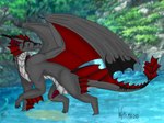 bodily_fluids feral genital_fluids male peeing peeing_into_lake peeing_into_water solo urine watersports wyirmblood mythology sikav_farkas dragon mythological_creature mythological_scalie scalie 4:3 absurd_res hi_res