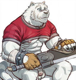 abs anthro balls bandage bangle biceps blue_eyes bottomless cloth clothed clothing flaccid foreskin fur genitals gloves handwear humanoid_genitalia humanoid_penis jewelry kemono leucistic male melee_weapon mostly_nude muscular muscular_anthro muscular_male nipples partially_retracted_foreskin pecs penis shirt simple_background solo sword topwear weapon white_body white_fur rossciaco grimoire_of_zero mercenary_(grimoire_of_zero) felid mammal pantherine tiger 2017