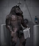 5_fingers anatomically_correct anatomically_correct_genitalia anatomically_correct_penis animal_genitalia animal_penis anthro balls black_balls black_penis equine_genitalia equine_penis erection fingers genitals male muscular nipples nude penis public public_erection public_shower shower solo towel towel_on_penis towel_only iomar equid equine horse mammal 3d_(artwork) 5:6 digital_media_(artwork) hi_res