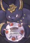 ambiguous_gender anthro birthday birthday_cake cake dessert food happy_birthday solo hoshino_kedama absurd_res hi_res