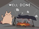 2_fingers ^_^ ambiguous_gender anthro biped black_nose campfire cooking cooking_with_furs corpse cross_pupils death duo eyes_closed fingers happy humor light mouthless raised_arms roasting_spit semi-anthro simple_background smile smoke standing tail text white_eyes boke_(artist) rain_world videocult the_watcher slugcat 2025 aliasing digital_media_(artwork) widescreen