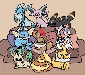 ambiguous_gender black_body black_ears black_tail blue_body blue_ears blue_tail brown_body brown_ears brown_fur brown_tail feral forked_tail fur group large_group tail tongue unusual_anatomy unusual_tail white_body white_fur yellow_body yellow_ears yellow_fur sonwooang nintendo pokemon eevee eeveelution espeon flareon generation_1_pokemon generation_2_pokemon generation_4_pokemon generation_6_pokemon glaceon jolteon leafeon pokemon_(species) sylveon umbreon vaporeon hi_res