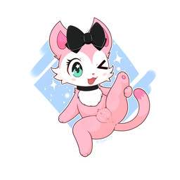 >_o anthro anus biped blue_background blush blush_stickers butt cheek_tuft chest_tuft chibi clitoral_hood collar dipstick_tail facial_tuft female female_anthro front_view fur fur_tuft genitals green_eyes head_bow markings multicolored_body multicolored_fur one_eye_closed open_mouth open_smile pink_body pink_fur plantigrade presenting presenting_hindquarters presenting_vulva simple_background smile solo spread_legs spreading tail tail_markings tuft two_tone_body two_tone_fur vulva white_background wink young young_female zyuuniie beatcats sanrio sega sega_fave mia_(beatcats) domestic_cat felid feline felis mammal 1:1 2025 cel_shading digital_drawing_(artwork) digital_media_(artwork) hi_res shaded