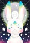 abstract_background ambiguous_gender anthro celestial_star_polygon cosmic_background eyes_closed fur smile solo star starry_background starscape white_body white_fur kane780302 lagomorph leporid mammal rabbit