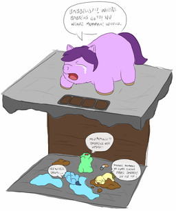 ambiguous_feral ambiguous_gender baby_talk blue_body blue_fur blue_tail bodily_fluids cigarette crying dialogue eyes_closed feces feces_on_body feral fur green_body green_fur green_tail gutter hair lying monotone_body monotone_fur neonate on_back on_front open_mouth purple_body purple_fur purple_hair purple_tail sad sitting standing suffering tail tears water yellow_body yellow_fur young young_ambiguous young_feral carpdime fluffy_pony fluffy_pony_(species) mammal intralingual_translation