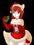 2016 alpha_channel anthro canid canine christmas christmas_clothing christmas_headwear clothed clothing female fur hair hat headgear headwear hi_res holidays looking_at_viewer mammal puivei santa_hat simple_background smile solo standing transparent_background
