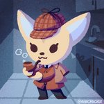 :3 anthro bubble clothing deerstalker_hat detective detective_hat female hat headgear headwear smoking_pipe solo sparkles sparkling_eyes aircrackle aggretsuko sanrio detective_fenneko fenneko canid canine fennec_fox fox mammal true_fox 1:1 2020 animated short_playtime