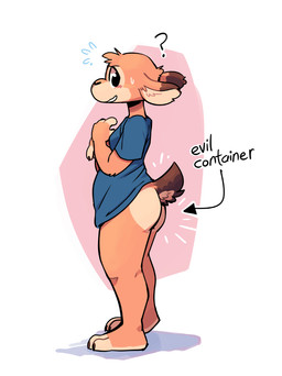 anthro arm_tuft barefoot biped black_nose bodily_fluids bottomless brown_body brown_fur brown_tail butt clothed clothing dipstick_ears ear_markings elbow_tuft facial_markings feet fingerless_(marking) flying_sweatdrops fur head_markings head_tuft looking_at_viewer male markings multicolored_ears scut_tail shirt short_tail side_view simple_background solo standing sweat sweatdrop t-shirt tail tan_body tan_fur text toeless_(marking) topwear tuft white_background fuel_(artist) chico_(fuel) antelope bovid gazelle mammal 2026 english_text hi_res