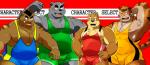 anthro blue_clothing bulge clothing green_clothing group male muscular muscular_male red_clothing text wrestler wrestling_singlet yellow_clothing shiba-kenta daigo_kumano kenta_shiba_(character) kotetsu_oshima takeshi_inoyama bear canid canine canis domestic_dog felid mammal pantherine shiba_inu spitz suid suina sus_(pig) tiger wild_boar english_text