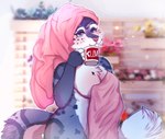 after_shower anthro beverage breasts coffee_mug eyelashes female hair heart_eyes heart_symbol holding_beverage holding_object inside nude pink_nose pink_towel purple_hair solo standing steam towel towel_on_head belsnep bel_(belsnep) felid mammal pantherine snow_leopard 2019 digital_media_(artwork) shaded