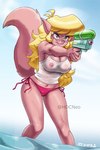 2021 aiming anthro bikini bikini_bottom blep blonde_hair breasts callie_briggs cleavage clothed clothing domestic_cat eyewear felid feline felis female fur goggles hair hanna-barbera holding_object holding_weapon john_joseco mammal navel nipples partially_submerged pink_body pink_fur portrait shirt side-tie_clothing side-tie_swimwear solo standing swat_kats swimwear tail tank_top three-quarter_portrait tongue tongue_out topwear toy toy_gun translucent translucent_clothing two-piece_swimsuit water water_gun weapon wet wet_clothing wet_shirt wet_topwear