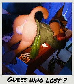 anthro anus ass_up backsack balls bottle bottomless bottomless_anthro bottomless_male butt card clothed clothing container feet fur furniture genitals grey_body grey_fur looking_at_viewer looking_back lying male on_front on_table photo simple_background smile solo sweater sweater_only table tail teeth text toes topwear topwear_only sidekick disney zootopia pawbert_lynxley canada_lynx felid feline lynx mammal digital_media_(artwork) english_text hi_res