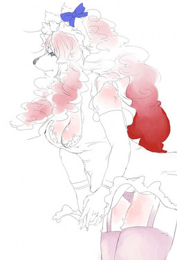anthro bottomwear bra breasts cleavage clothed clothing female garter_straps legwear panties skimpy skirt solo stockings underwear wardrobe_malfunction wind wind_lift sindoll canid canine mammal