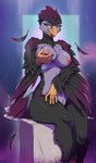 5_fingers anthro areola beak biped blue_eyes breasts claws countershade_torso countershading feathers female finger_claws fingers front_view grey_body grey_feathers hand_on_breast hand_on_own_breast looking_at_viewer nipples non-mammal_breasts nude nude_anthro nude_female open_beak open_mouth scuted_arms scutes simple_background sitting smile solo tongue vulva purplelemons avian bird 2025 digital_media_(artwork) hi_res