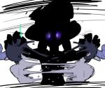 5_fingers black_hair demon docu_(doppel) docu_(gcp) doppel duo fingers fire flaming_hair glowing glowing_eyes goo_creature grey_body grey_skin hair head_grab horn humanoid humanoid_pointy_ears male monster_girl_(genre) not_furry pale_skin pseudo_hair purple_eyes silhouette