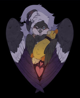 ambiguous_gender blue_eyes blush collar duo feral heart_symbol holding_object holding_plushie hug plushie size_difference h_havik birdie_(canadabirdie) birdpathy avian bird black-capped_chickadee chickadee great_grey_shrike oscine passerine tit_(bird) hi_res
