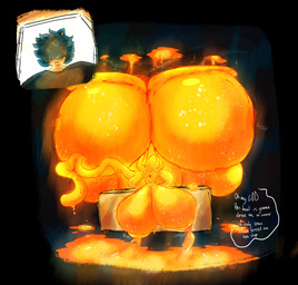anthro beverage big_breasts big_butt bodily_fluids bouncing_butt breasts butt female food furniture glowing glowing_body hanging_breasts huge_breasts huge_butt hyper hyper_breasts hyper_butt imminent_sex impregnation_request in_heat lactating lips long_tail male orange_body requesting sex_request slime soda sofa tail text thick_lips thick_thighs lumiink nintendo pokemon ink_(lumiink) demon food_creature generation_1_pokemon goo_creature pokemon_(species) snorlax english_text hi_res