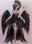 anthro biped butt_wings chest_spike clothing dress female hair ponytail shadow solo spikes spikes_(anatomy) tieve_(nyxcha) unusual_wing_placement wings ideltasarc333 nintendo pokemon gardevoir generation_3_pokemon pokemon_(species) hi_res