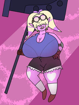 big_breasts blacksmith blacksmith_hammer breasts clothed clothed_female clothed_humanoid clothing eyewear eyewear_on_head female female_humanoid goggles goggles_on_head hair hair_over_eyes huge_breasts humanoid_pointy_ears hyper hyper_breasts pink_body pointy_ears solo thick_thighs wide_hips storroastra153 nintendo pokemon tika_the_blacksmith generation_9_pokemon goblin humanoid pokemon_(species) tinkaton 2026 3:4 digital_media_(artwork) hi_res