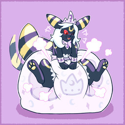 3_toes ambiguous_gender big_diaper black_body black_ear_tips black_ears black_fur black_nose black_tail blush blush_lines border clean_diaper clothed clothing cloud_emanata crown diaper diaper_puff dipstick_ears dipstick_tail ear_markings emanata facial_markings feet feral forehead_markings fur hair head_markings headgear huge_diaper jewelry markings multicolored_body multicolored_ears multicolored_fur necklace one_eye_closed open_mouth open_smile pawpads purple_background purple_border purple_jewelry purple_necklace purple_wristband red_sclera ring_(marking) ringed_ears ringed_tail simple_background sitting sitting_on_diaper smile snaggle_tooth solo striped_markings striped_tail stripes tail tail_markings tail_motion tailwag tiara toes two_tone_body two_tone_ears two_tone_fur two_tone_tail wearing_diaper white_hair wristband yellow_body yellow_ears yellow_fur yellow_markings yellow_pawpads yellow_tail yellow_tail_tip diaperteetah nintendo pokemon simone_(eeveeatheart) eeveelution generation_2_pokemon pokemon_(species) umbreon 1:1 2025 hi_res signature