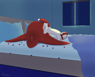 anus bed bedroom blush bodily_fluids clitoris detailed_background female feral furniture genital_fluids genitals inside looking_at_viewer looking_back lying on_back on_bed petals pillow presenting presenting_anus presenting_vulva solo urethra vaginal_fluids vulva wings yellow_eyes shazarc nintendo pokemon generation_3_pokemon latias legendary_pokemon pokemon_(species) 2024 archived_source hi_res