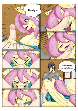 anthro anthrofied breasts butt clothed clothing dialogue duo erection eyebrows feathered_wings feathers fellatio female fur genitals glans hair humanoid_genitalia humanoid_penis male male/female nipples oral penile penis pink_hair sex smile tail text wings yellow_body zeroviks friendship_is_magic hasbro my_little_pony mythology fluttershy_(mlp) equid equine human mammal mythological_creature mythological_equine pegasus absurd_res comic digital_media_(artwork) english_text hi_res