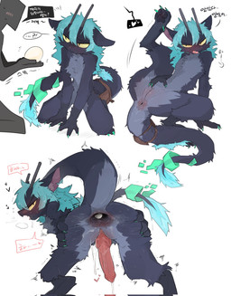 accessory ambiguous_gender anal anal_penetration animal_genitalia animal_penis anthro anus bag black_body black_fur blue_body blue_claws blue_fur blush blush_lines bodily_fluids butt claws dragon_tail dripping drooling duo egg egg_in_ass emanata erection faceless_character faceless_human faux_gaping faux_gaping_anus feet fur furgonomics genital_fluids genital_slit genitals heart_after_text hindpaw holding_object interrobang looking_at_another looking_back male male/ambiguous male_penetrated multicolored_body multicolored_fur paws penetration penis pink_anus pink_penis precum precum_drip presenting presenting_anus presenting_slit puffy_anus raised_leg saliva speech_bubble spread_anus spread_butt spreading tail tail_accessory tail_bag text two_tone_body two_tone_fur vitame83 mythology dragon furred_dragon furred_scalie human mammal mythological_creature mythological_scalie scalie hi_res korean_text