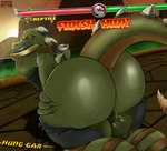 anthro balls big_butt butt clothing gameplay_mechanics genitals green_body looking_at_viewer looking_back male presenting presenting_hindquarters raised_tail solo tail torn_clothing el_booki mortal_kombat reptile_(mortal_kombat) scalie absurd_res hi_res