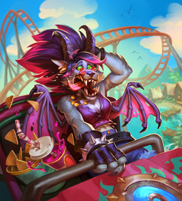 4_fingers amusement_ride anthro beverage black_hair black_nose bodily_fluids bottomwear bracelet breasts claws clothed clothed_anthro clothed_female clothing eyewear fangs female finger_claws fingerless_gloves fingers fur glasses gloves grey_body grey_fur hair handwear highlights_(coloring) horn jewelry membrane_(anatomy) membranous_wings pink_highlights roller_coaster saliva shorts solo spiked_bracelet spikes teeth tongue tongue_out tortilla_chips wearing_glasses wings ira_fidler nicolasaviori tim_shevtsov blizzard_entertainment hearthstone warcraft halveria_darkraven canid mammal werecanid werecreature worgen absurd_res artist_collaboration hi_res official_art